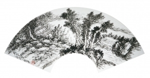 zeitgenössische kunst von Galerie Fenghe Tang - Chinesische Landschaft auf einem Fächer