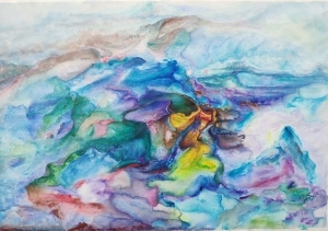 Zeitgenössische Malerei - Farbschläge - Meer und Berge in Blau