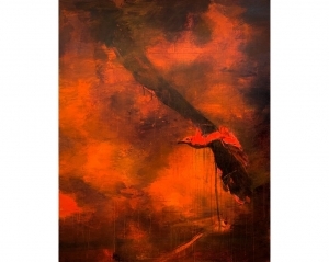 Zeitgenössische Malerei - Vogel im Waldbrand
