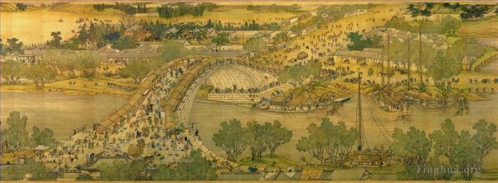 Szene entlang des Flusses während Qingming-Fest: Schatz von China, Langes Rollbild des chinesischen Gemäldes
