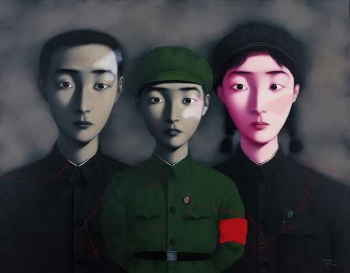 Zhang Xiaogangs Werk "Blutsbande: Die glückliche Familie Nr. 3" für 94,2 Mio. Hongkong-Dollar versteigert