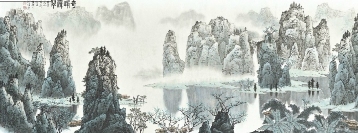 Bai Xueshis traditionelle Malerei „Ji Feng Song Cui“ (Jade gleich erheben sich die Gipfel) für 1,12 Mio. HKD versteigert