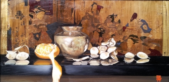 Dene Croft Galerie Ölgemälde - Das Stillleben im Hintergrund von Ukiyoe-Holzschnitt