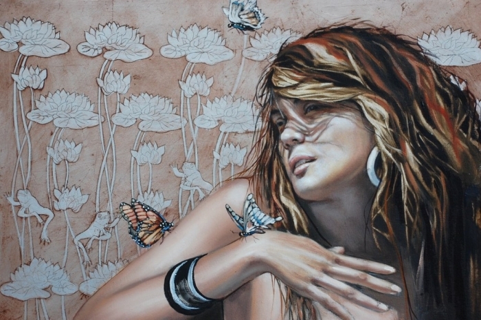 Dene Croft Galerie Ölgemälde - Rosa und Schmetterlinge