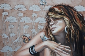 zeitgenössische kunst von Dene Croft Galerie - Rosa und Schmetterlinge
