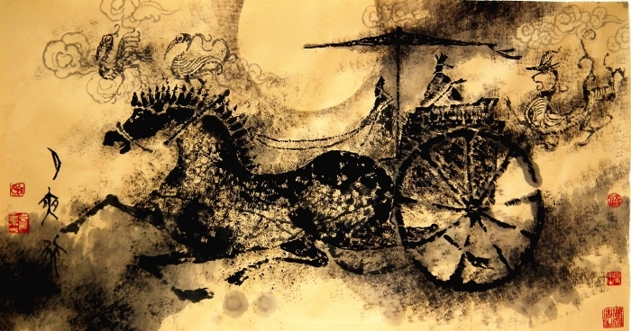 Yang Xiyuan Chinesische Kunst - Eine Kutschenfahrt im Mondlicht