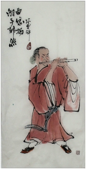 zeitgenössische kunst von Lin Xinghu - Der auf der Flöte blasende Han Xiangzi (einer der Acht Unsterblichen)