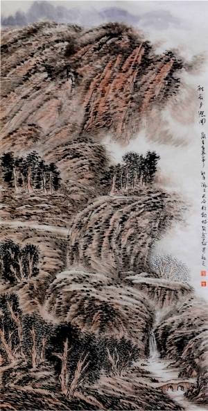 zeitgenössische kunst von Liu Yuzhu - Die im Dämmerlicht liegenden felsigen Berge im Herbst