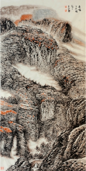 zeitgenössische kunst von Liu Yuzhu - Die im Dämmerlicht liegenden felsigen Berge im Herbst