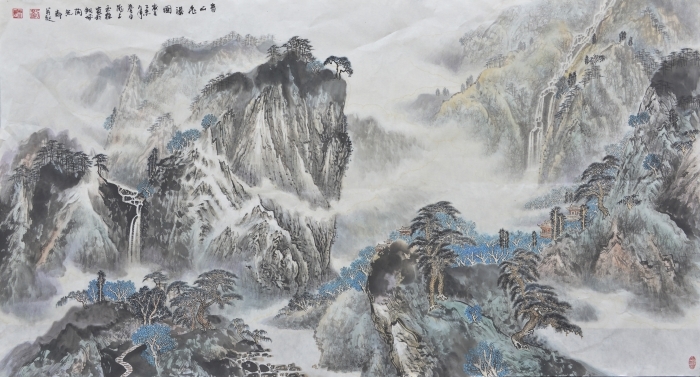 Liu Yuzhu Chinesische Kunst - Der in Bergen liegende Wasserfall