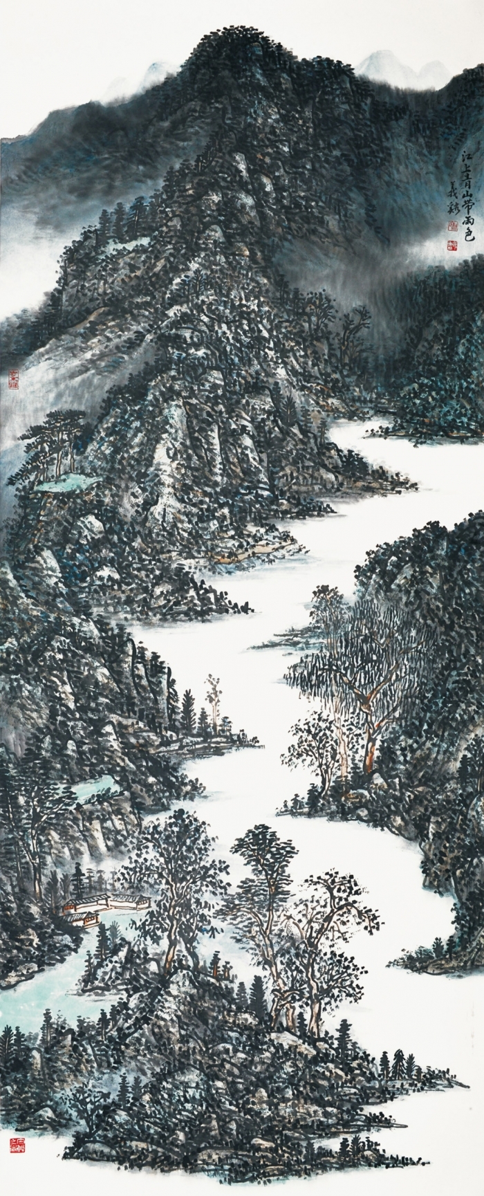 Galerie Fenghe Tang Chinesische Kunst - Die auf den zwei Seiten des Flusses liegenden Berge im Regen