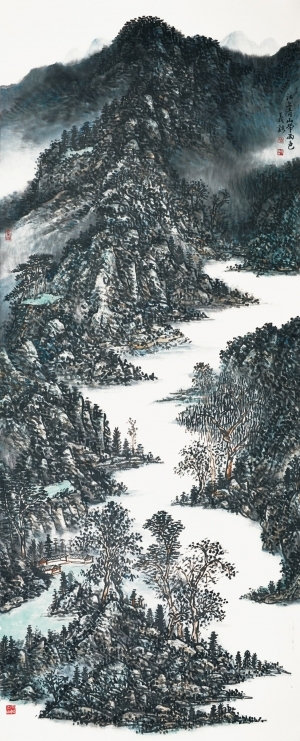 Zeitgenössische chinesische Kunst - Die auf den zwei Seiten des Flusses liegenden Berge im Regen