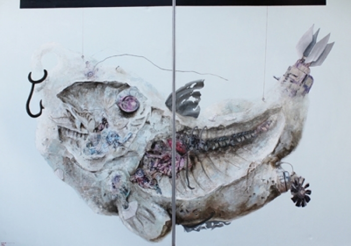 Indonesian Andis Galerie Ölgemälde - Seri Ikan X (fosil)