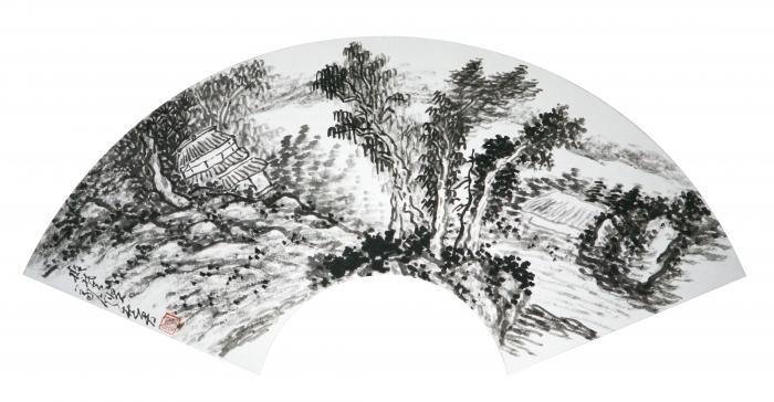 Galerie Fenghe Tang Chinesische Kunst - Chinesische Landschaft auf einem Fächer