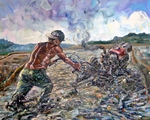 Zeitgenössische Ölmalerei - The Back-Home Young Man