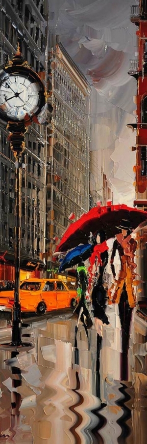 Zeitgenössische Ölmalerei - Roter Regenschirm
