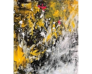 Zeitgenössische Ölmalerei - Schwarz Weiß Gelb