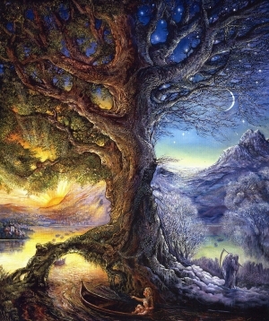 Zeitgenössische Ölmalerei - Baum der Zeit, Fluss des Lebens