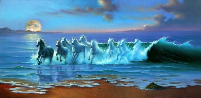 Jim Warren Ölgemälde - Pferd der Wellen