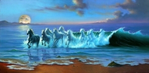 Zeitgenössische Ölmalerei - Pferd der Wellen