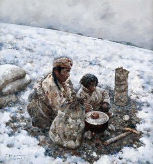 Zeitgenössische Ölmalerei - Kochen in der Tundra