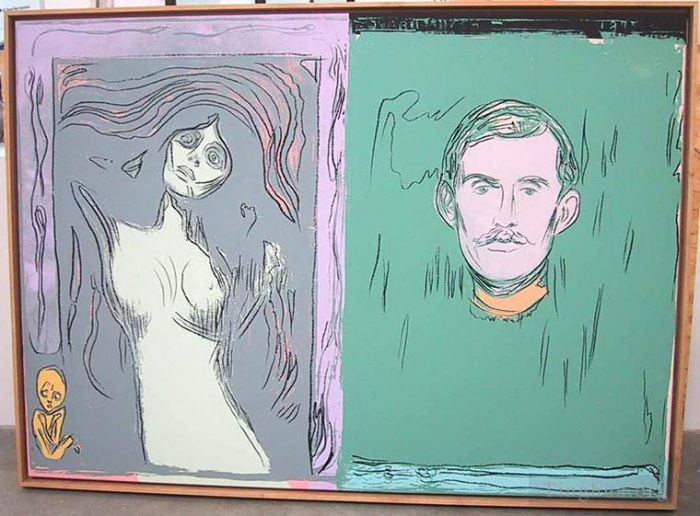 Andy Warhol Andere Malerei - Madonna und Selbstporträt mit Skelettarm nach Munch
