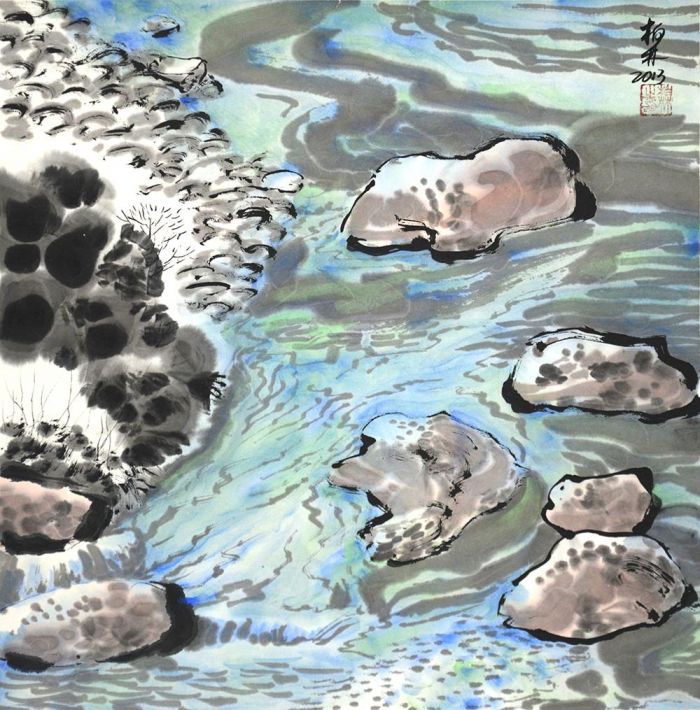Bo Lin Chinesische Kunst - Auf der Suche nach der Quelle des Wassers Landschaft 2