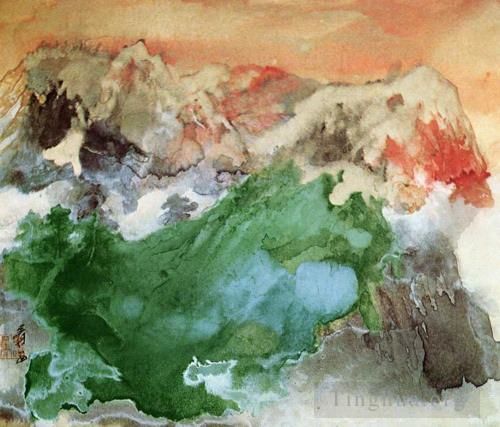 Zhang Daqian Chinesische Kunst - Nebel im Morgengrauen 1974