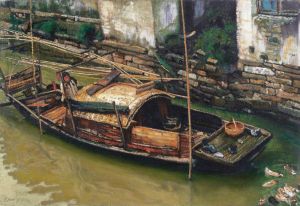 Zeitgenössische Ölmalerei - Bootsfamilie