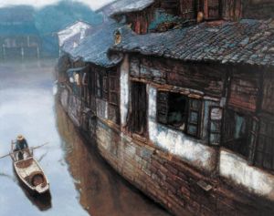 zeitgenössische kunst von Chen Yifei - Familien im River Village