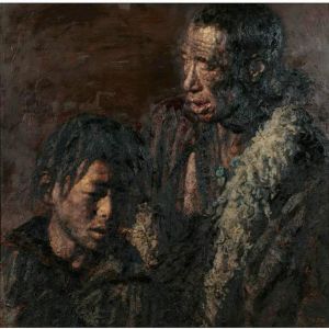 Zeitgenössische Ölmalerei - Vater und Sohn
