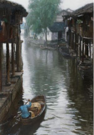 Zeitgenössische Ölmalerei - Jiangnan-Landschaft 1984