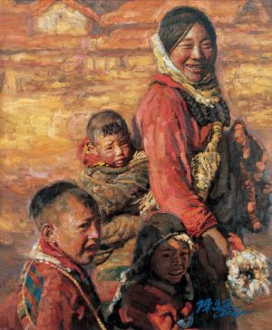 Zeitgenössische Ölmalerei - Mutter und Kinder 2