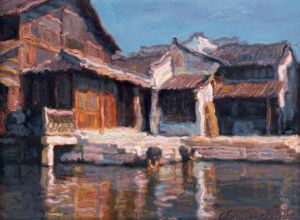 zeitgenössische kunst von Chen Yifei - River Village Pier