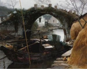 Zeitgenössische Ölmalerei - Flussdörfer in Jiangnan