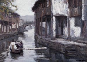 Zeitgenössische Ölmalerei - Südchinesische Flussstadt