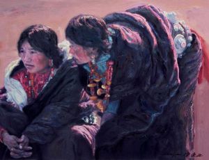 Zeitgenössische Ölmalerei - Tibetab-Frau