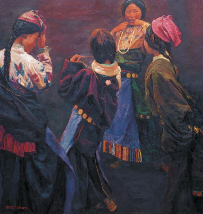 Chen Yifei Ölgemälde - Tibetisches Mädchen 2004