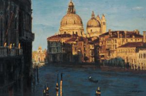 Zeitgenössische Ölmalerei - Wasserstadt Venedig