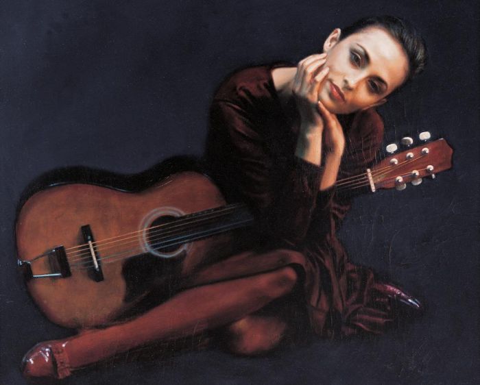 Chen Yifei Ölgemälde - Frau mit Gitarre