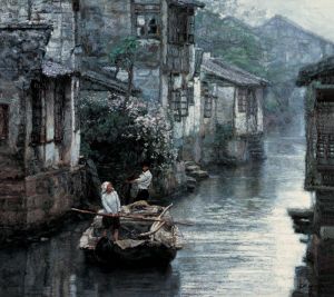 Zeitgenössische Ölmalerei - Yangtze River Delta Water Country 1984