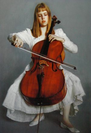 Zeitgenössische Ölmalerei - Junger Cellist