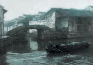 Zeitgenössische Ölmalerei - Zhou-Stadt im Morgengrauen