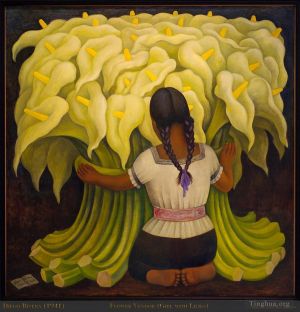 zeitgenössische kunst von Diego Rivera - Mädchen mit Lilien