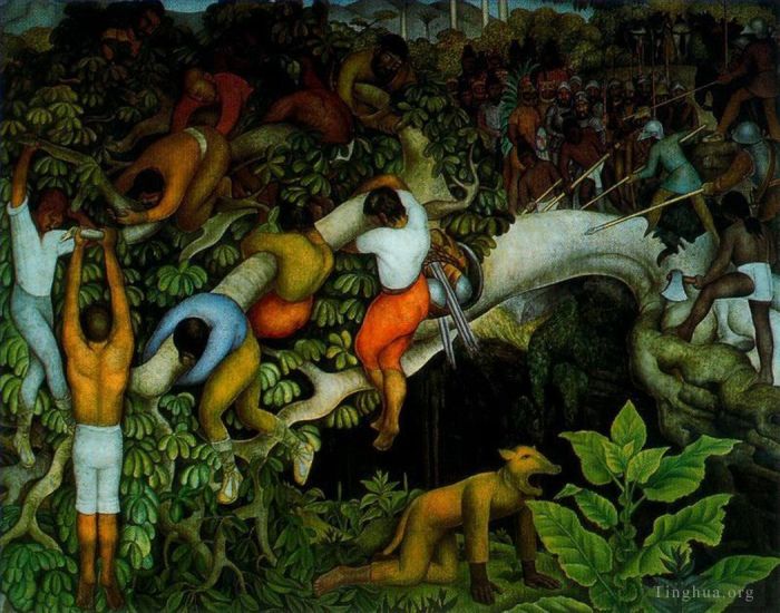 Diego Rivera Ölgemälde - Einzug in die Stadt 1930