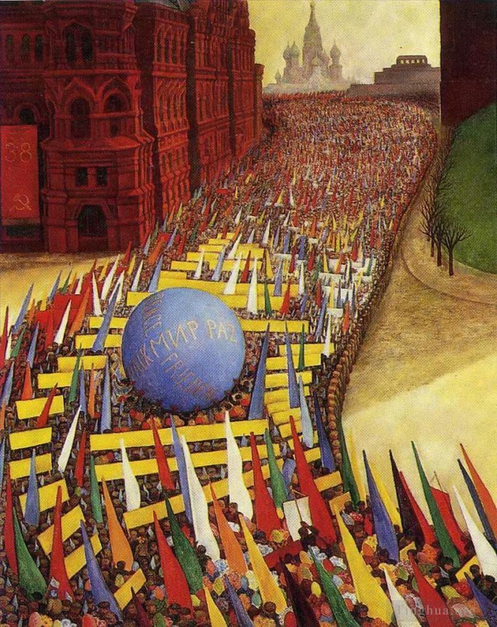 Diego Rivera Ölgemälde - Maiprozession in Moskau 1956
