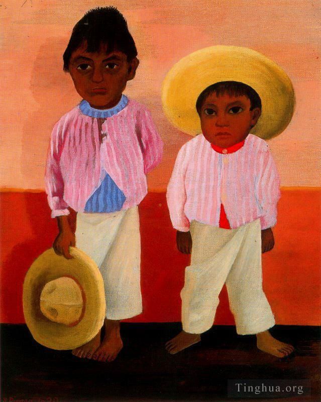 Diego Rivera Ölgemälde - Porträt der Söhne meines Paten von Modesto und Jesus Sanchez, 1930