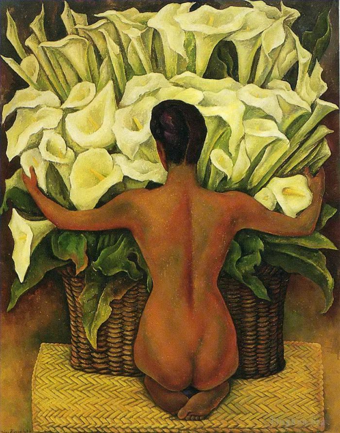 Diego Rivera Ölgemälde - Akt mit Calla-Lilien 1944