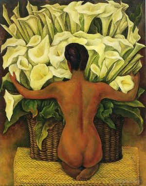 zeitgenössische kunst von Diego Rivera - Akt mit Calla-Lilien 1944