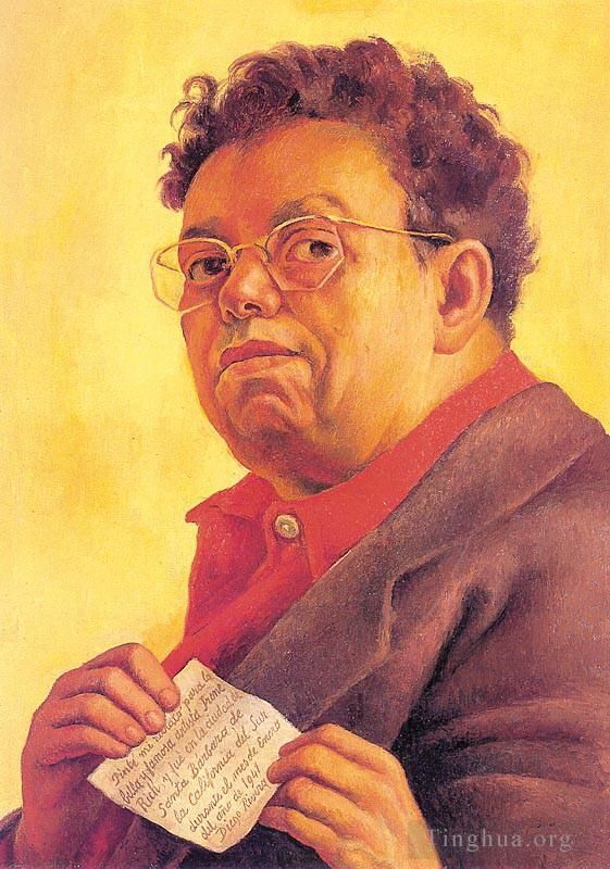Diego Rivera Ölgemälde - Selbstporträt, Irene Rich gewidmet, 1941